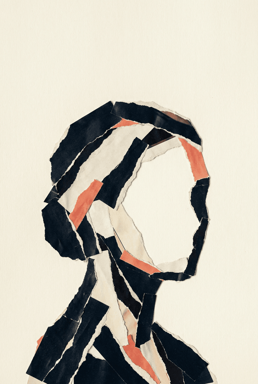 Torn-paper collage portrait