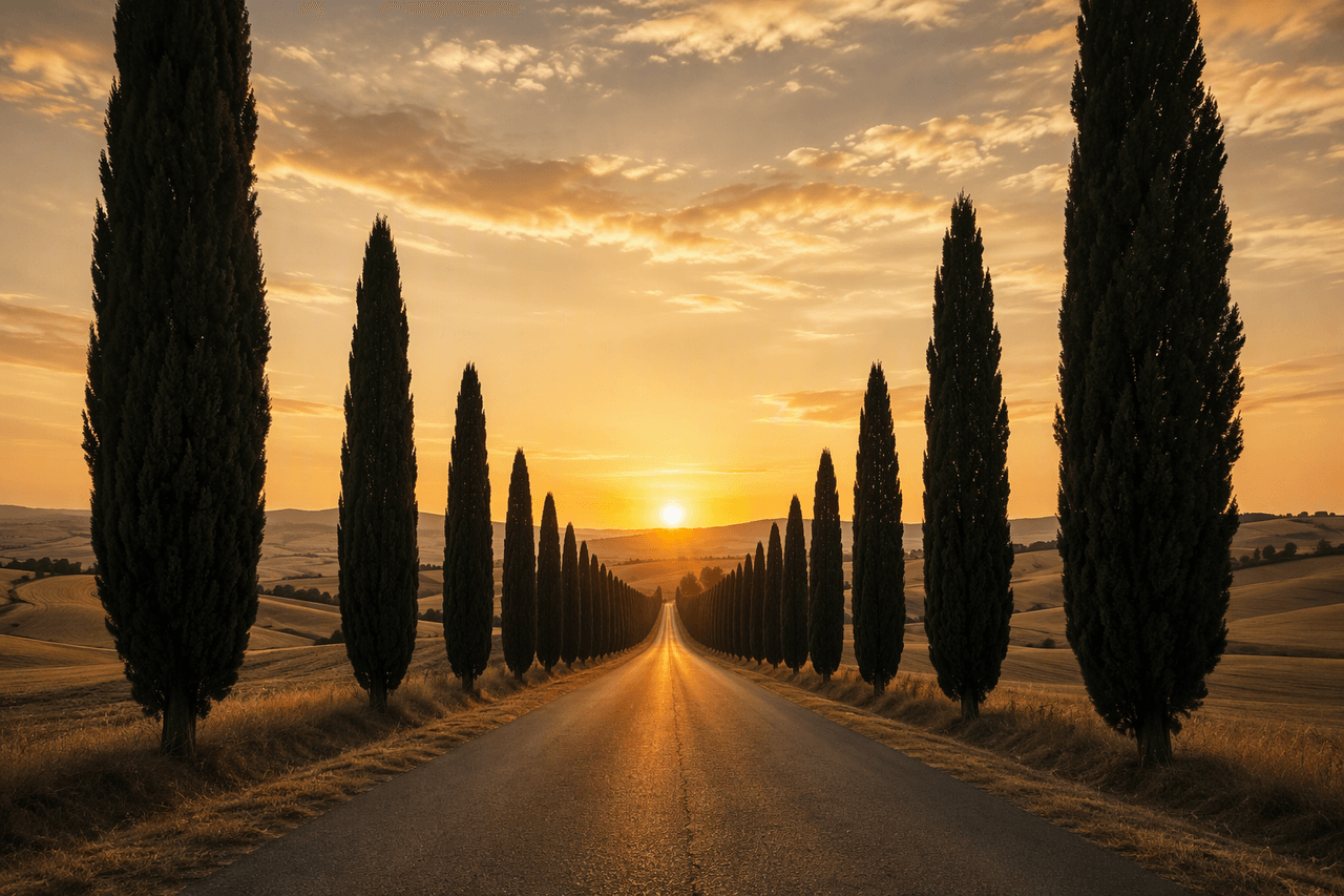 Cypress-lined road