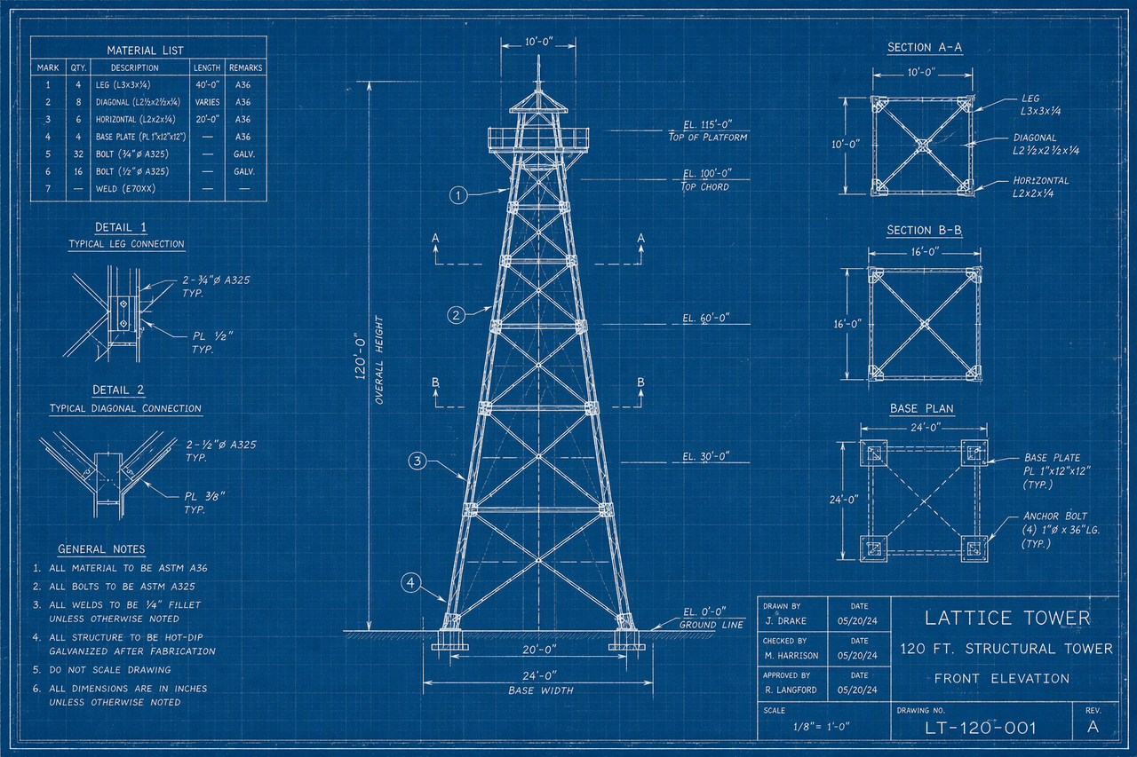 Eiffel Tower blueprint sketch